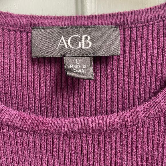 AGB Plum Ribbed Mini Dress Tunic Size Large Pockets Long Sleeve Casual Layering - Picture 4 of 4